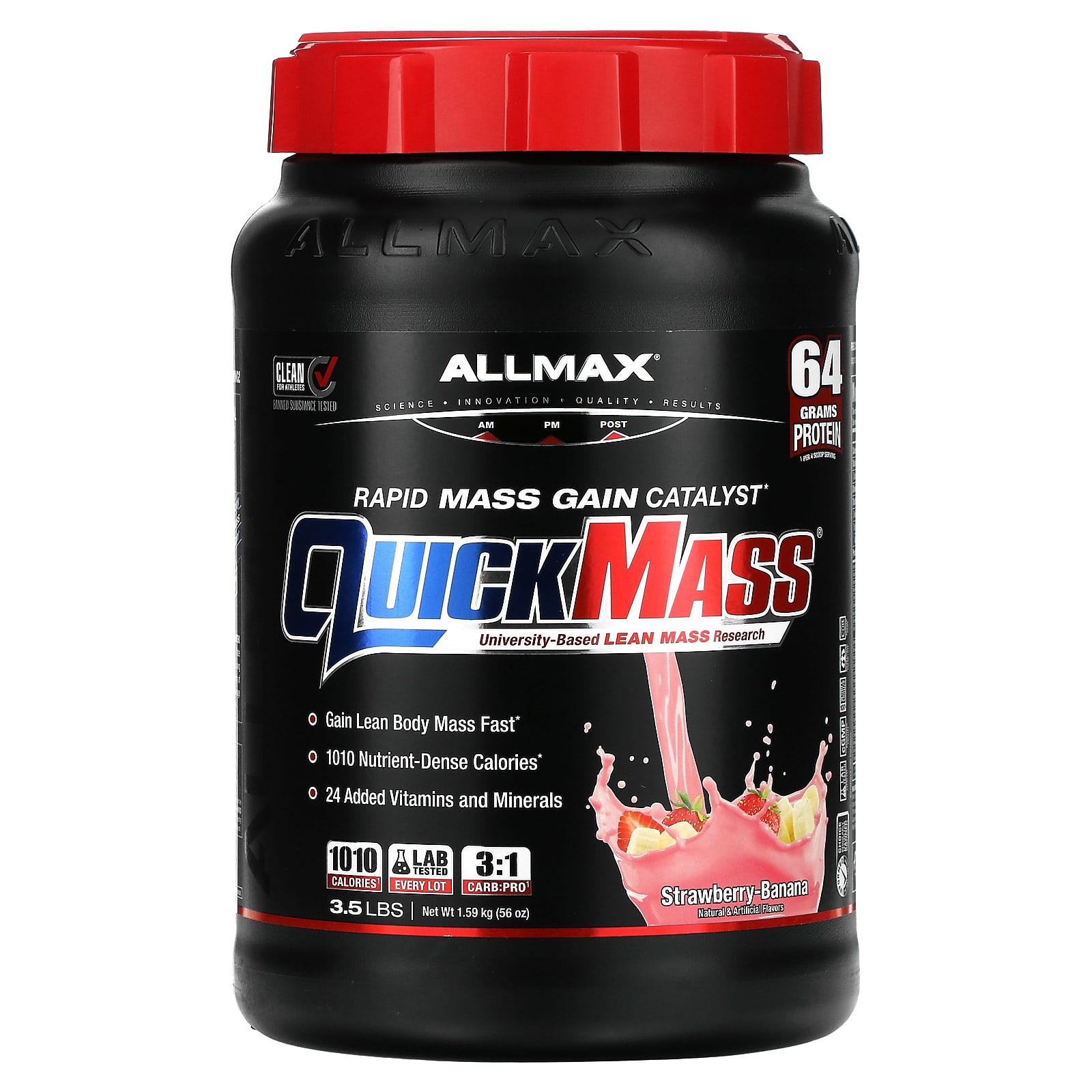 

ALLMAX, QuickMass, rapid mass gain catalyst, strawberry banana, 3.5 lb (1.59 kg)