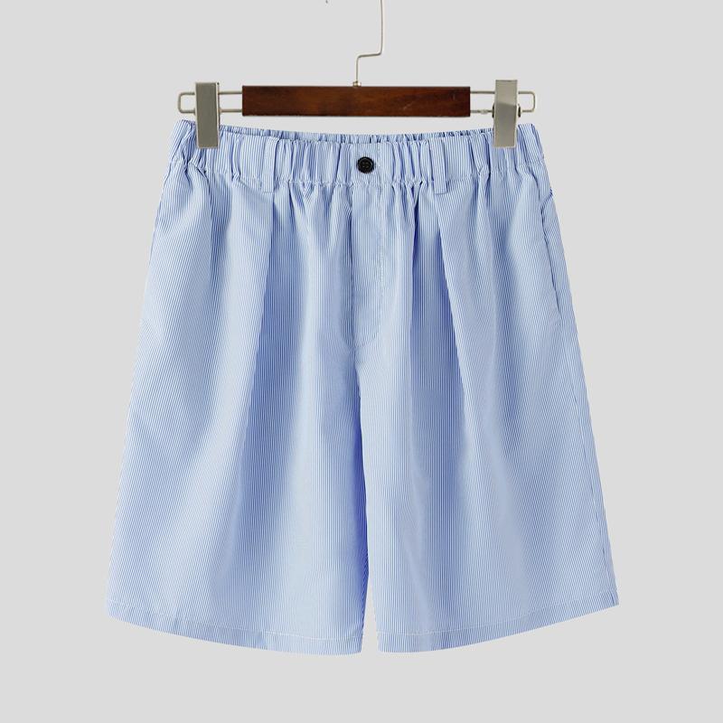 

INCERUN Men Elastic Waist Zipper Striped Loose Casual Half Pants Shorts 3XL синий