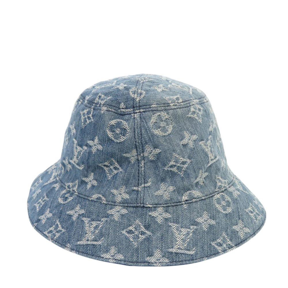 Used AUTHENTIC LOUIS VUITTON M78772 Bucket Hat Monogram Essentials Blue Cotton