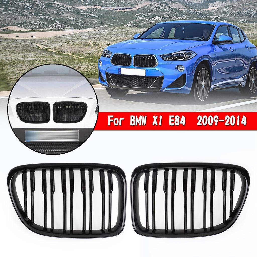 Gloss Black Dual Slats Front Hood Kidney Grill Grille Fit BMW X1 E84 2009-14 SUV