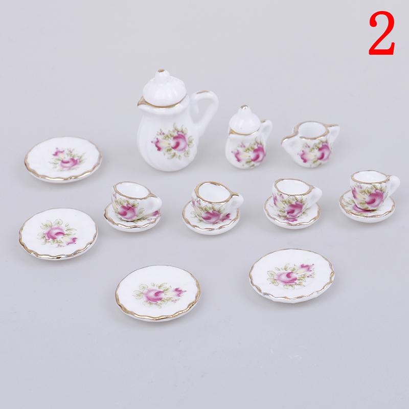 1:12 Dollhouse Tableware Kitchen Miniature 15pcs Porcelain Tea Cup Set For Doll Pretend Play And Kitchen Decor Props