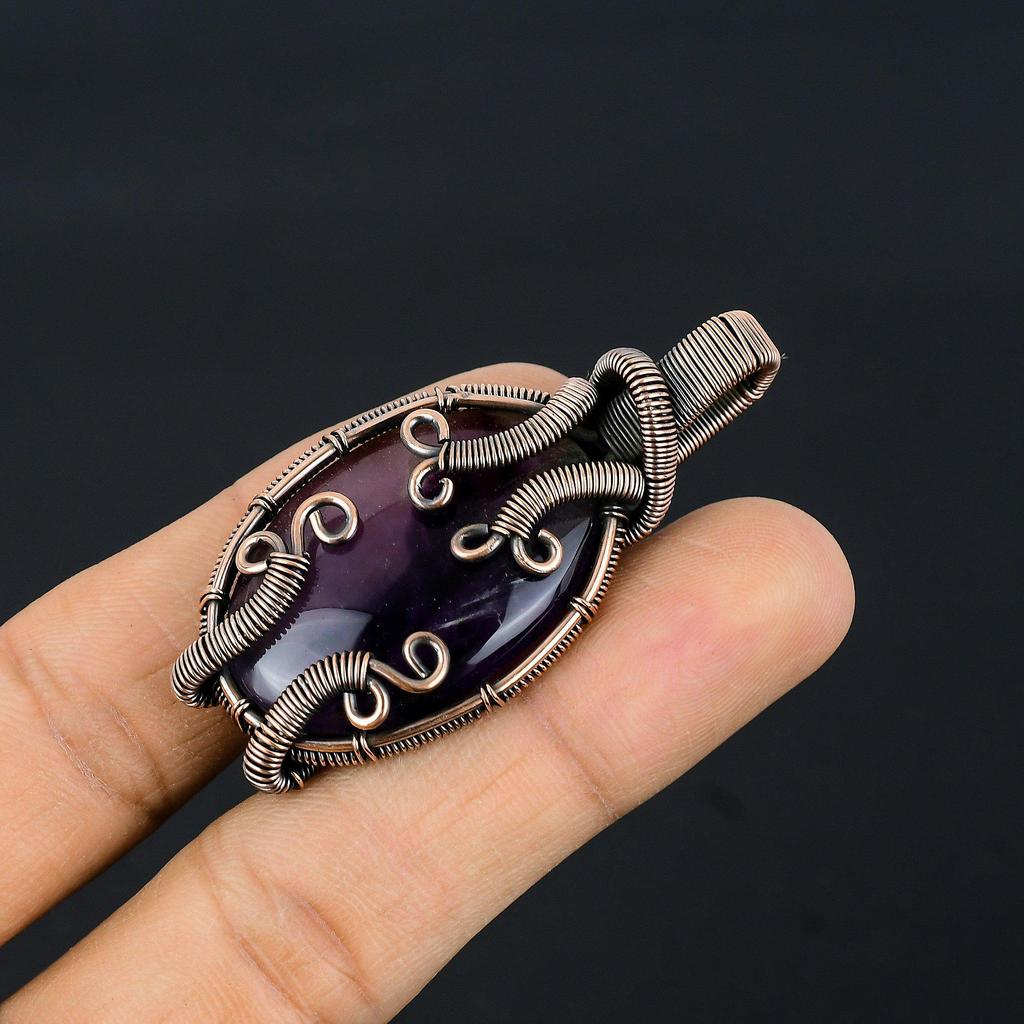 Amethyst Anhänger Edelsteinschmuck, 999 Kupferdraht gewickelter Anhänger, Geschenk für Frauen Handgefertigter Anhänger
