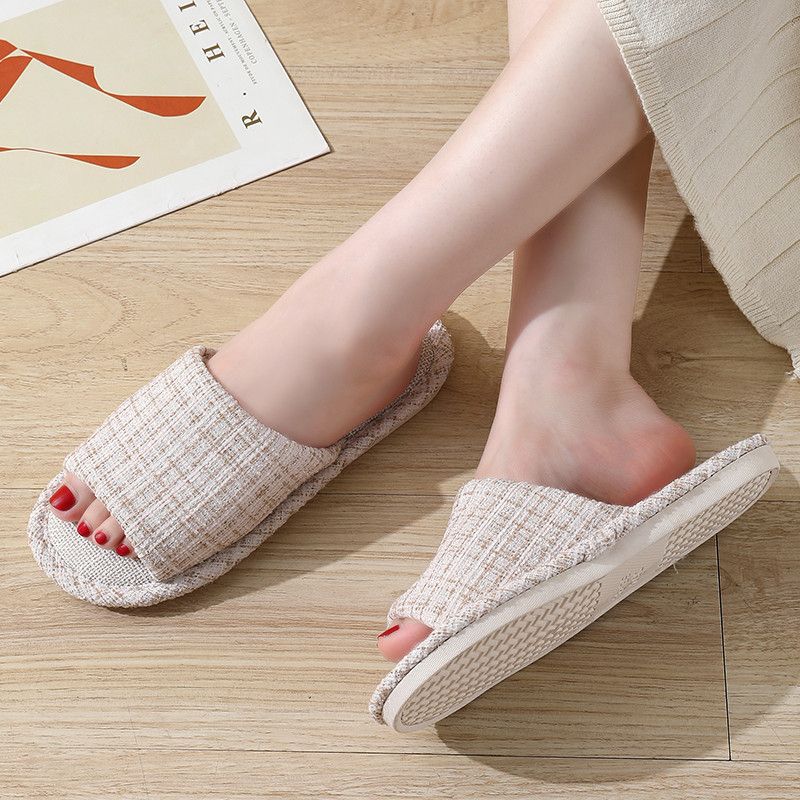 Linen slippers women's four seasons do not stink feet hospitality non-slip soft bottom silent indoor floor slippers women's summer