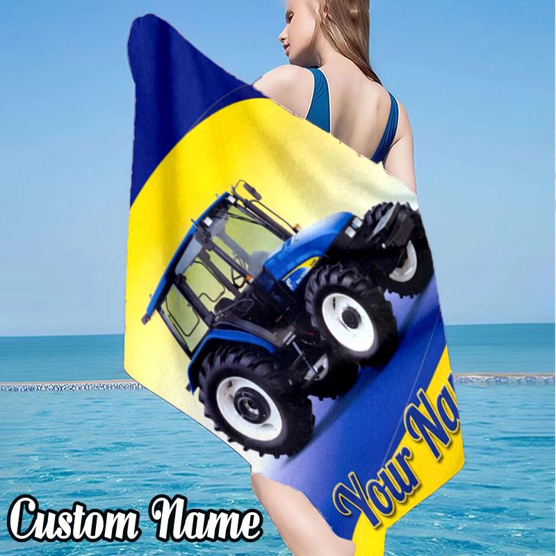 Custom Name New Holland Construction Beach Towel - Soft, Ultra-Absorbent Microfiber, Lightweight, Perfect for Beach, Parties, Travel, Camping