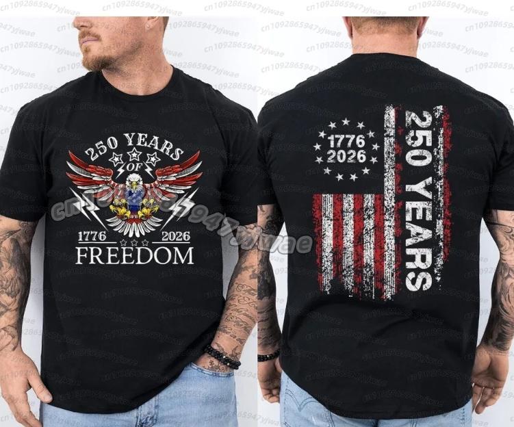 America 250th Birthday Us Flag 250 Years Eagle Patriotic 1776 2026 2 Sided Tee Unisex Casual Cotton Short Sleeve Unisex Tshirt