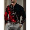 Men's Red and Black Graffiti Print Dress Shirt - Allover White/Grey/Beige Abstract Line Pattern