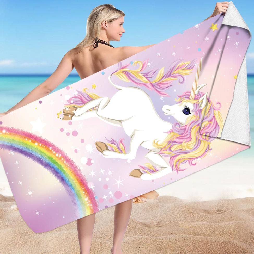 Cute Cartoon Unicorn Beach Towel, Quick Dry Fantasy Bath Towel with Flowers Rainbow Star, Super Soft Oversized Girls Pink Towels