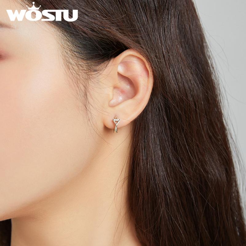 WOSTU 925 Sterling Silver Hypoallergenic Earrings Simple Geometric Triangle Cubic Zirconia Women Ear Buckles