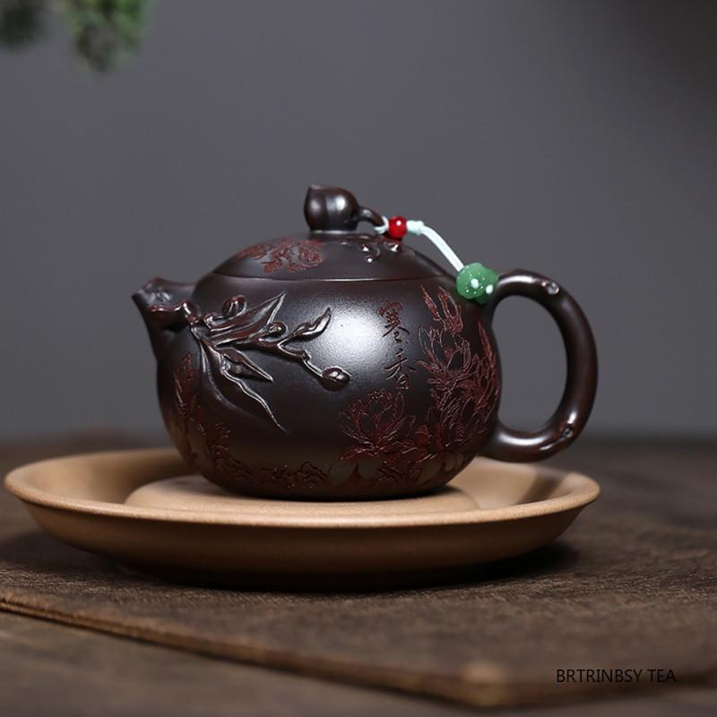 Chinese Yixing Purple Clay Teapot Handmade Peach Xishi Tea Pot Tradition Household Kettle Raw Ore Zisha Tea Set Teaware 280ml