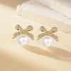Japan and Korea Exquisite Micro-inlaid Zircon Bow Pearl Stud Earrings Women's Fashion Simple Small Versatile Earrings 2026