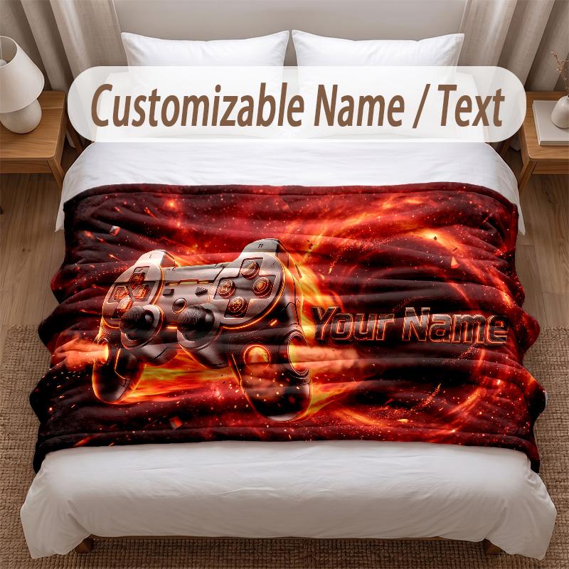 Fire Flames Theme Soft Blanket Personalized Custom Name Text Print Warm Blanket Home Sofa Bedroom Decor