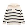 Maglione da Donna Casual Largo con Collo Alto e Zip a Strisce Lavorato a Maglia Pullover Autunno Inverno Top Caldi Maglieria Primaverile
