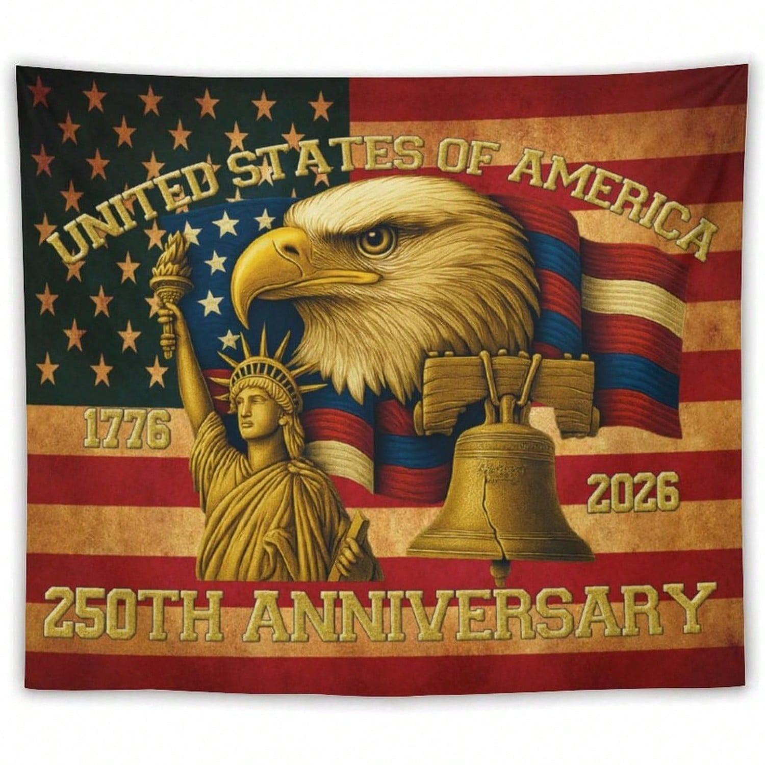 

USA 250th Anniversary Tapestry Single Sided 2D Print Soft Polyester Wall Hanging For Patriotic Home Decor Proud Historical Gift 74x94cm(29x37in)