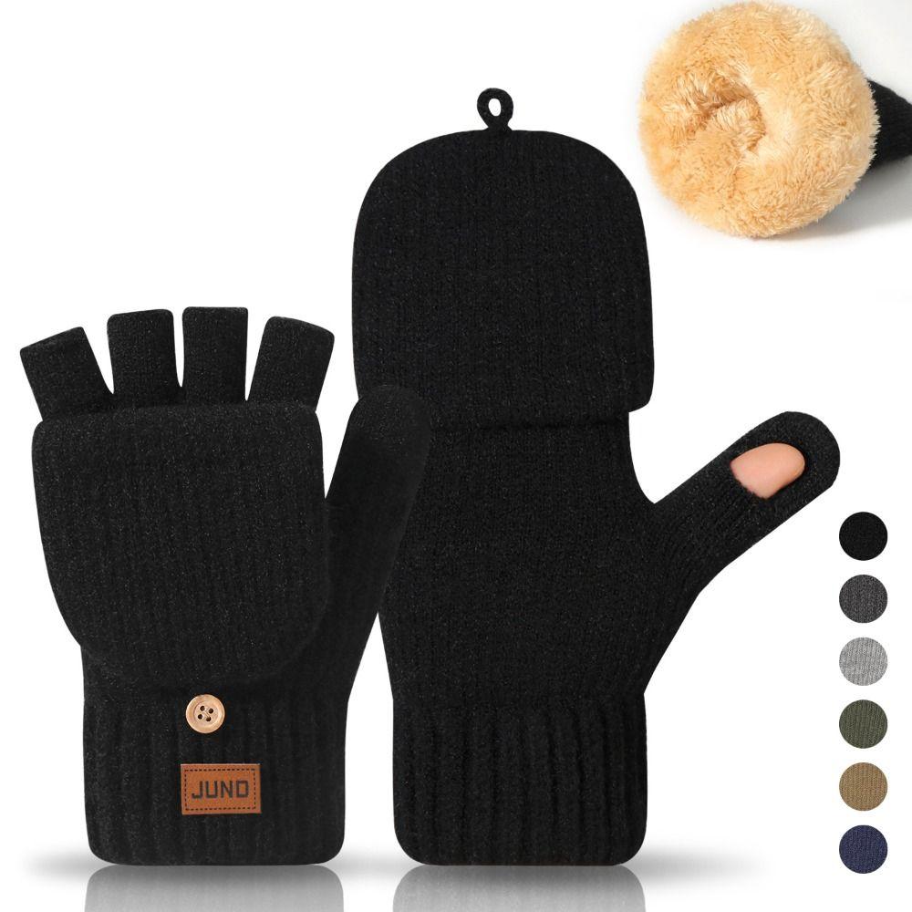 Flip Top Knitted Fingerless Gloves Thermal Half Finger Gloves  for Women and Men