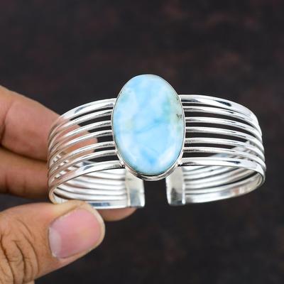 Larimar Armreif Handgemachter Armreif Echter Edelstein Schmuck 925 Sterling Silber Manschettenarmband Verstellbarer Armreif Designer Schmuck Geschenk für Mutter