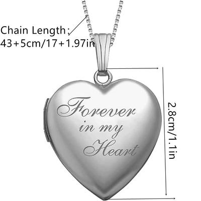Engraved Silver Heart-shaped Peach-shaped Stainless Steel Pendant Necklace That Can Open Photo Frame or Photo Box