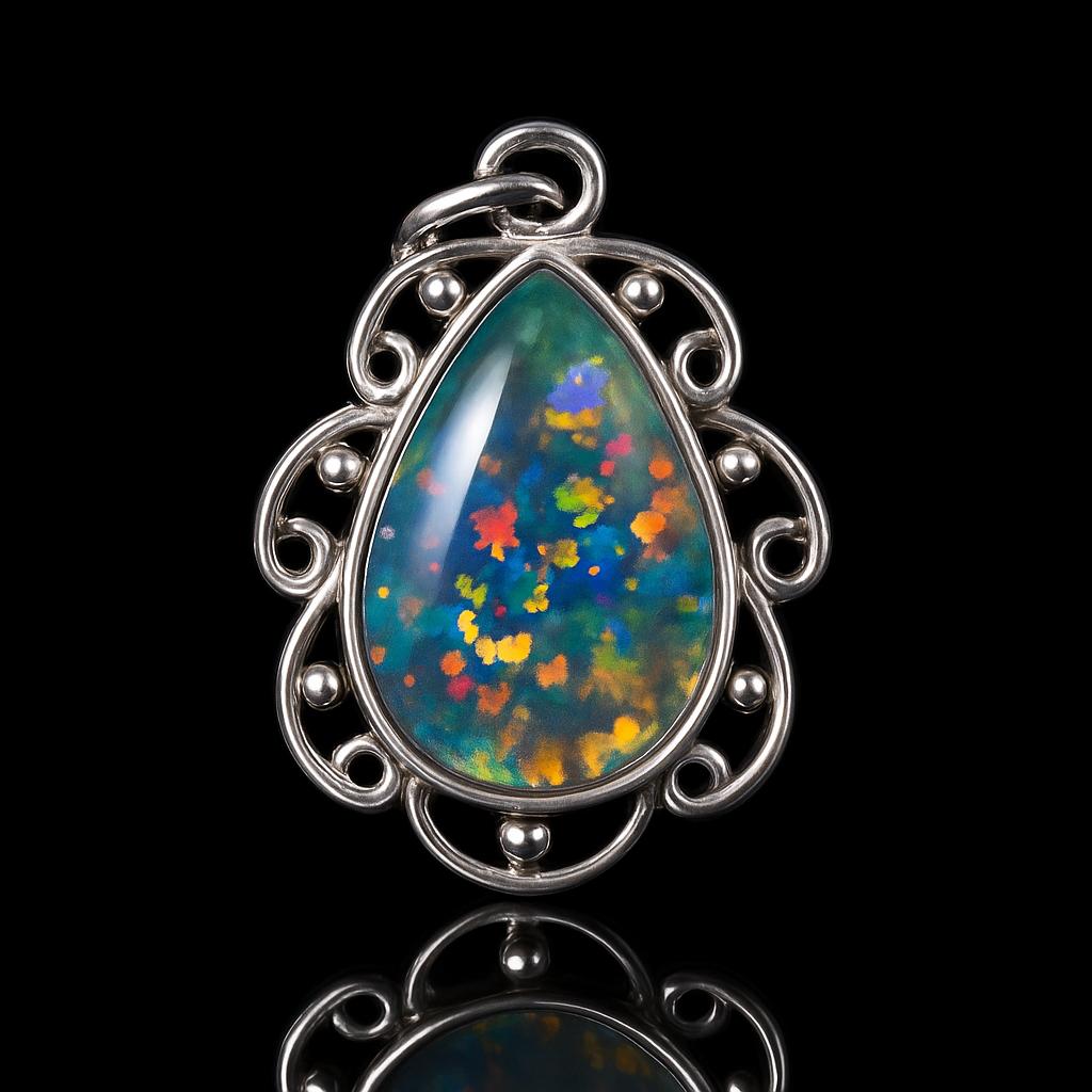 Natural Opal Pendant 19 ct Fire Pear 925 Sterling Silver October Birthstone for Gem Collections