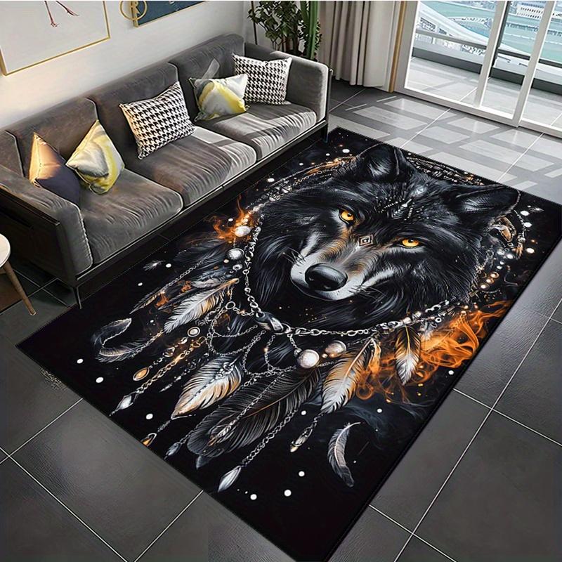 Crystal Dream Catcher Mysterious Black Wolf Pattern Printed Carpet for Bedroom Living Room Home Decorative Carpet Anti-Slip Mat Bedside Carp