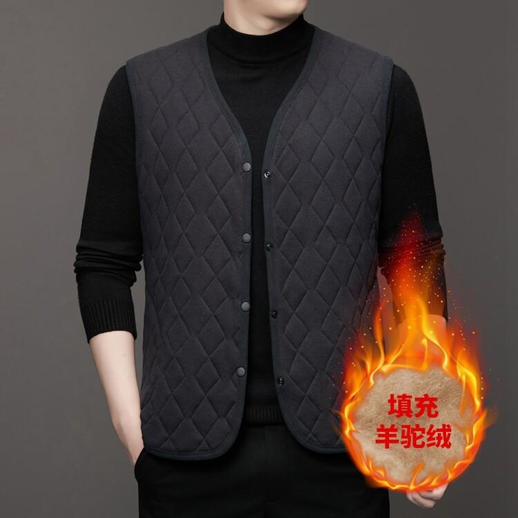Осенне-зимний мужской стеганый жилет из бархата, непродуваемый, без рукавов, на пуговицах, повседневная куртка, теплый, утолщенный, с карманом, жилет с хлопковым наполнителем L  50-55KG