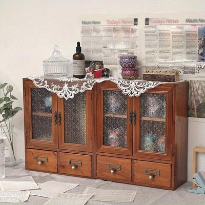 40*35*16cm1pc Vintage Double Door cosmetics&souvenir&Cup Sorting Storage Cabinet with Two Drawers,Nordic Style Household Wooden Cabinet.