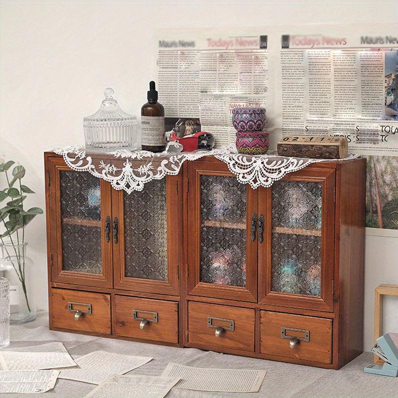 40*35*16cm1Stk. Vintage Doppeltür Kosmetik-&Souvenir-&Tassen Sortierschrank mit zwei Schubladen, nordischer Stil Haushalts-Holzschrank.