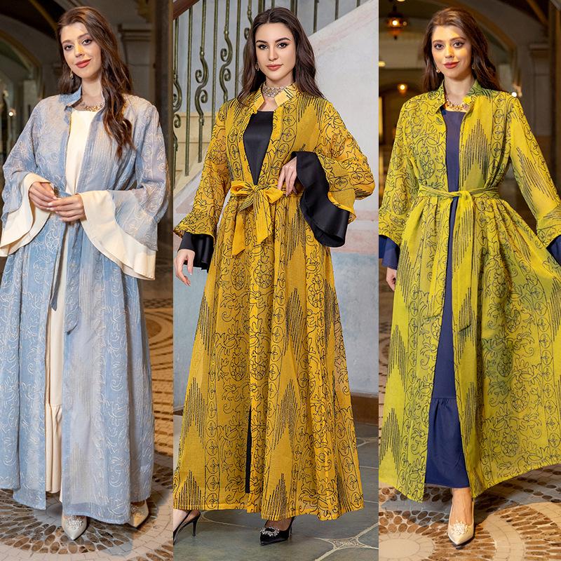 AB318 Ruffled Sleeve Evening Abaya Dress for Muslim Women