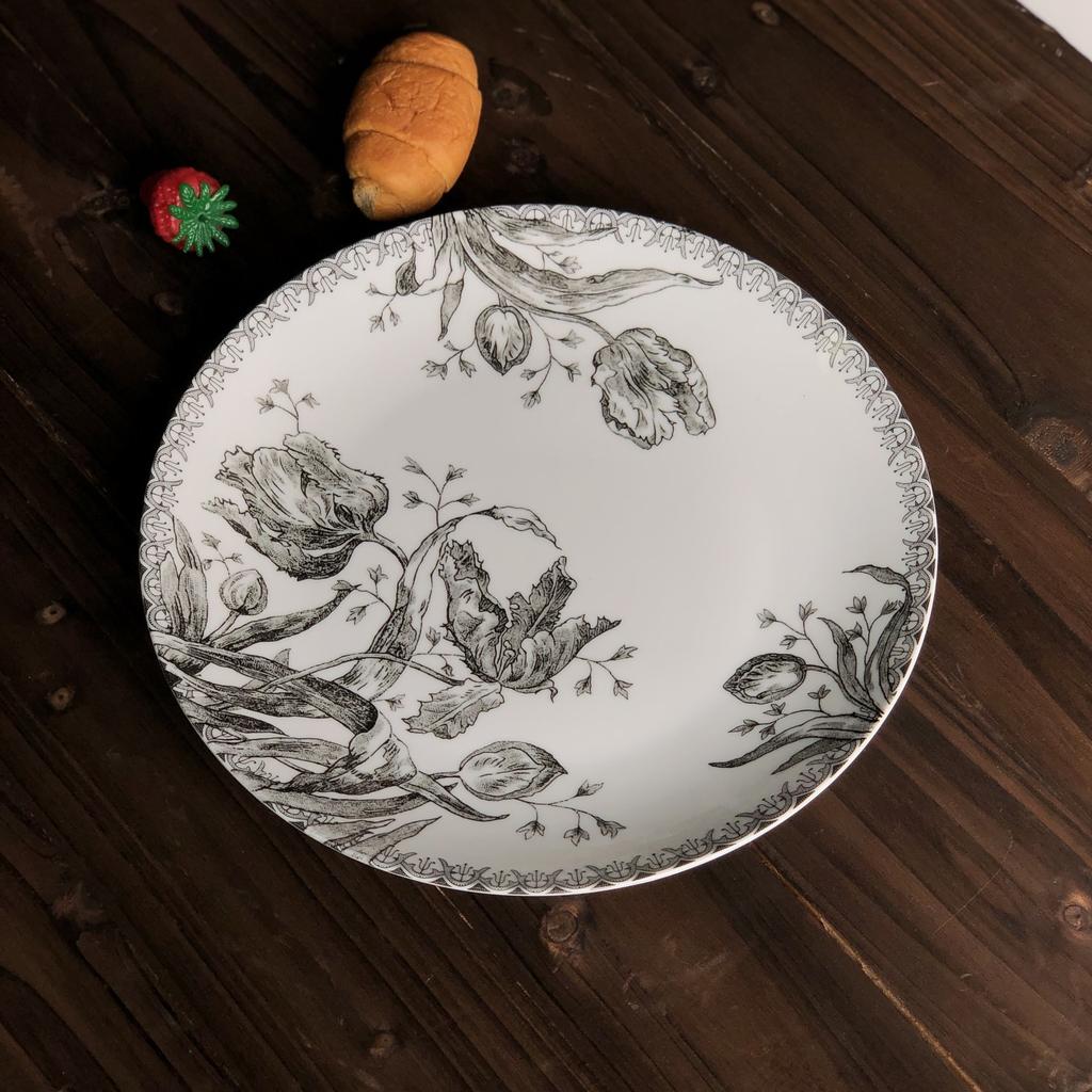 French Vintage Dining Plate Black Tulip Plate Household Ritual Set Western Food Dessert Cake Plate Afternoon Tea Cake Plate