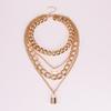 Geometric Multi Layer Alloy Necklace With Lock Pendant For Fashionable Women