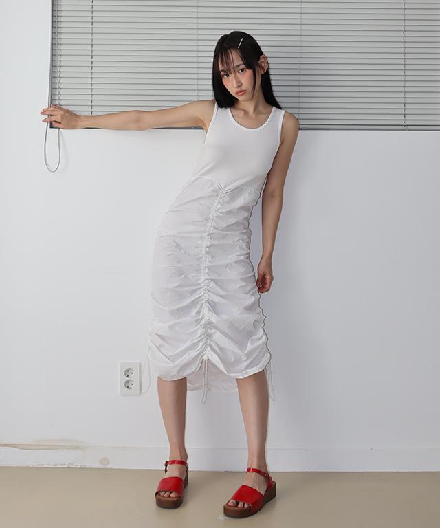 Ronron Sleeveless Shirring Dress White