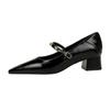 Korean Retro Patent Leather Pumps, Pointed Toe Buckle Design Block Heel Shoes, Simple Comfortable Mid Heel Daily Casual Office Dress Shoes for Women