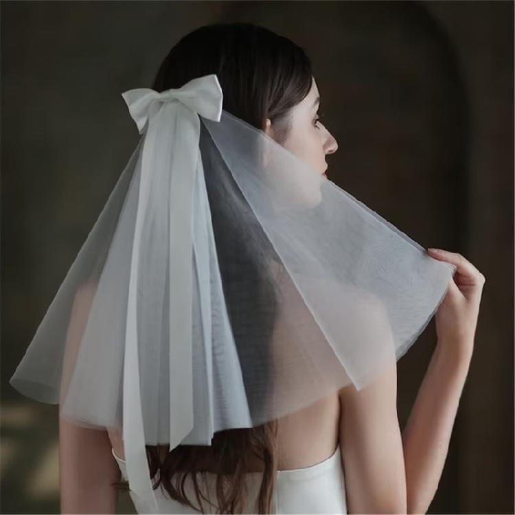 60cm Marriage Bridal Layered Veil Girls Tulle with Ribbon Bowknot Wedding Tiaras