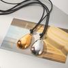 Stainless Steel Irregular Geometric Pendant Leather Cord Necklace, Premium Western Style Instagram-inspired Sweater Chain