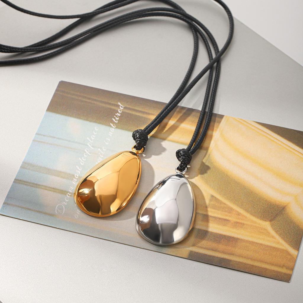 Stainless Steel Irregular Geometric Pendant Leather Cord Necklace, Premium Western Style Instagram-inspired Sweater Chain