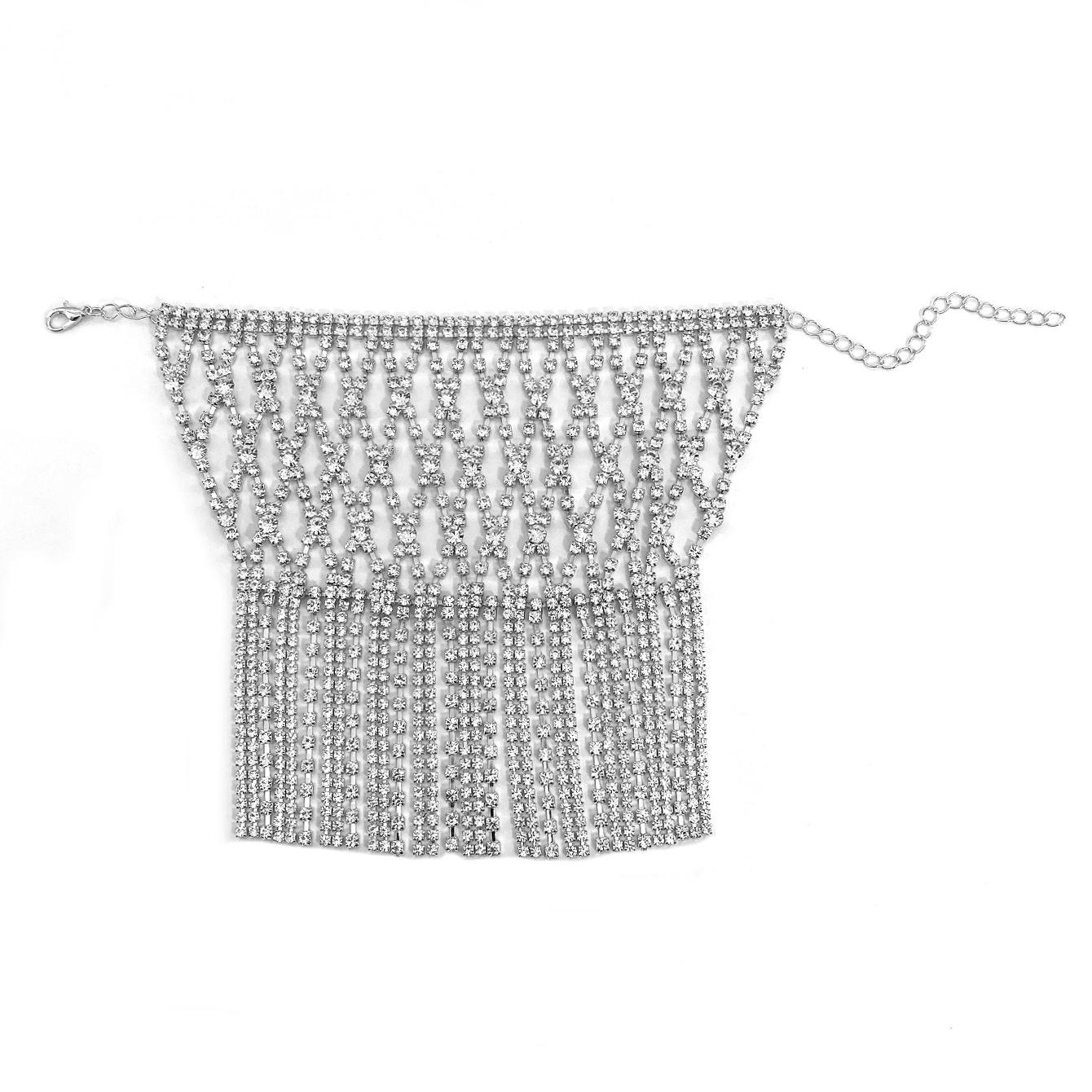 Handmade personalized full diamond tassel mesh bracelet, trendy rhinestone back chain for women серебряный