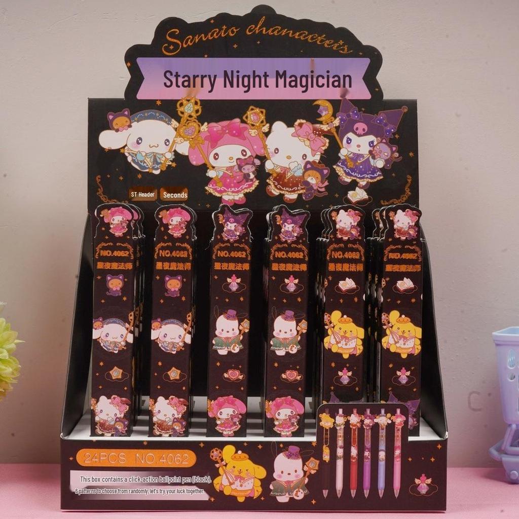 Sanrio Starry Night Magician Pen - Smooth Writing Click Pen with Cute Stickers for Students