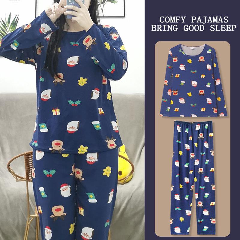 

Santa Claus Women s Round Neck Pajama Set - Long Sleeve, Long Pants, Sweet and Lovely Homewear L