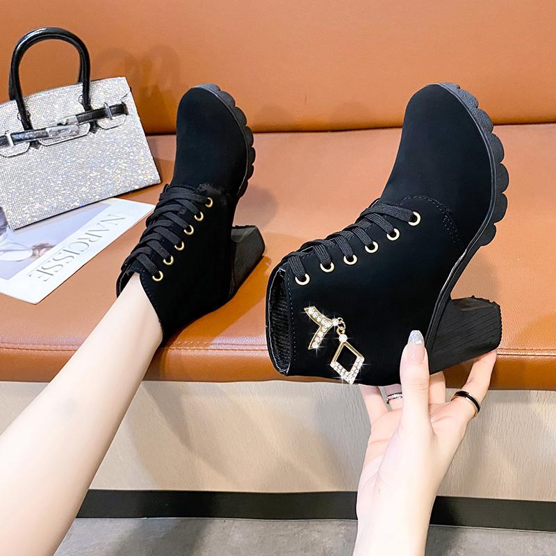 2025Women High Heel Ankle Boots Autumn Winter Booties Woman Fashion New Lady Shoes Brown Black Short Boot Female Botas De Mujer