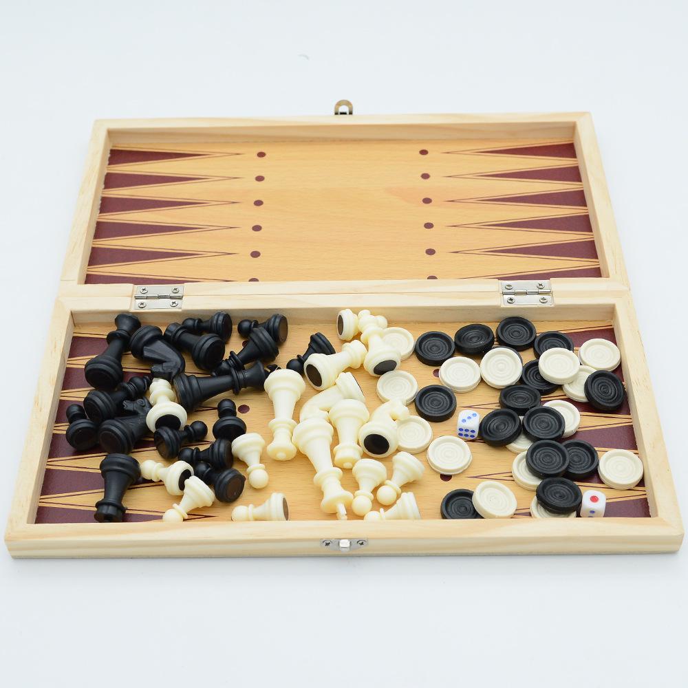 3-in-1 Foldable Wooden Chess, Checkers & Magnetic Game Set