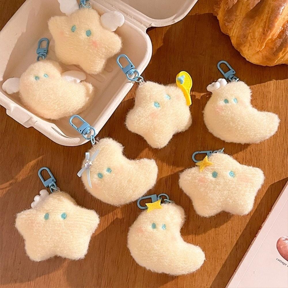 Cartoon Plush Star Pendant Good Luck Star Moon Keychain Key Ring Bag Hanging Charms Girls