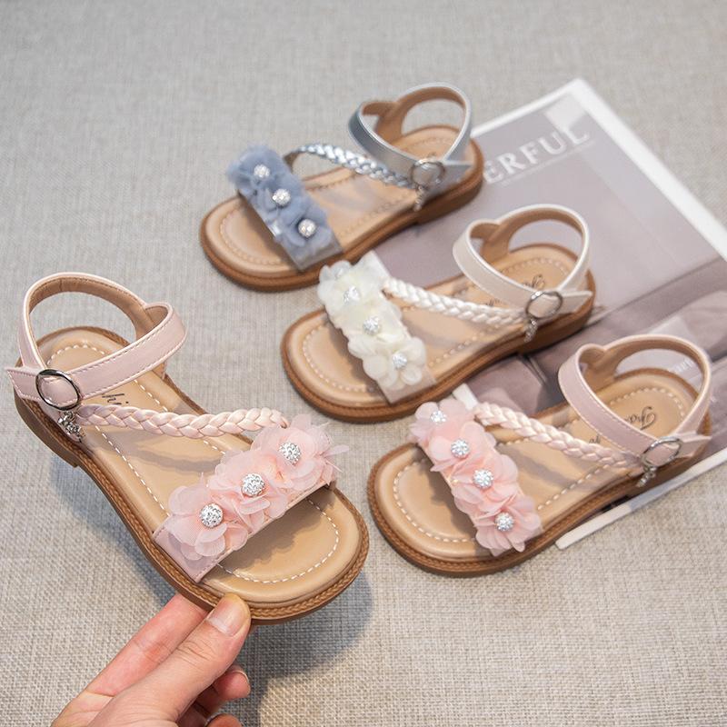 Girls Flower Sandals 2025 New Summer Children Sandals Girls Soft Sole Foreign Style Princess Shoes Fashion Beach Shoes