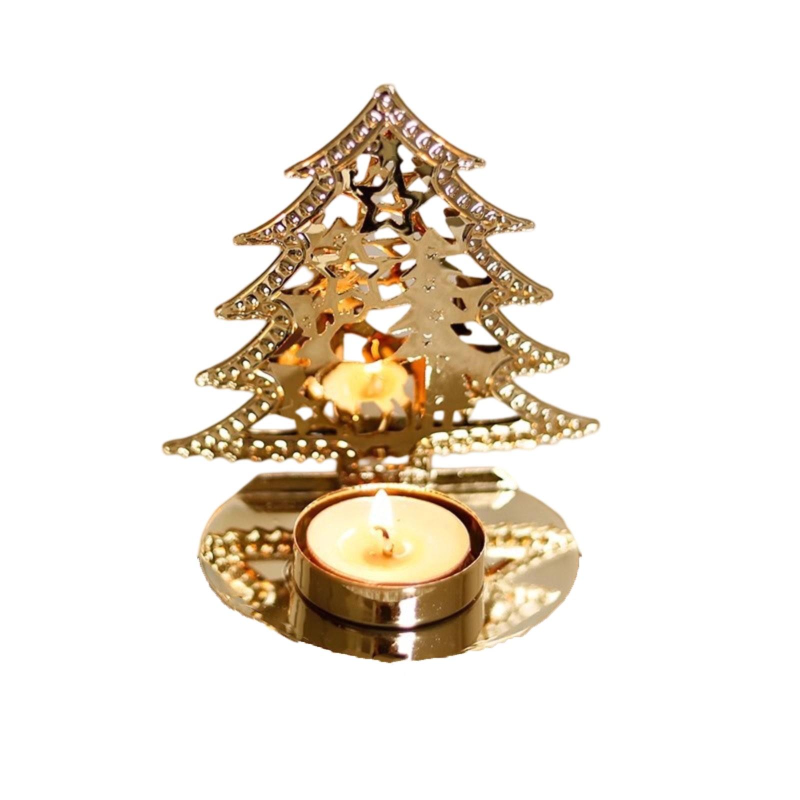 

Подсвечник в виде золотой рождественской елки с ягодами и кедровыми орешками, подсвечник с 2 фитилями для праздничного украшения рабочего стола.