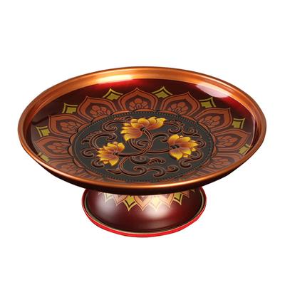 Q'foo Round Offering Plate, 6-inch, 7-inch, 8-inch, and 9-inch, Lotus Flower Design, for Buddhist Altars, Snacks, Fruit, and Other Items, Ideal for