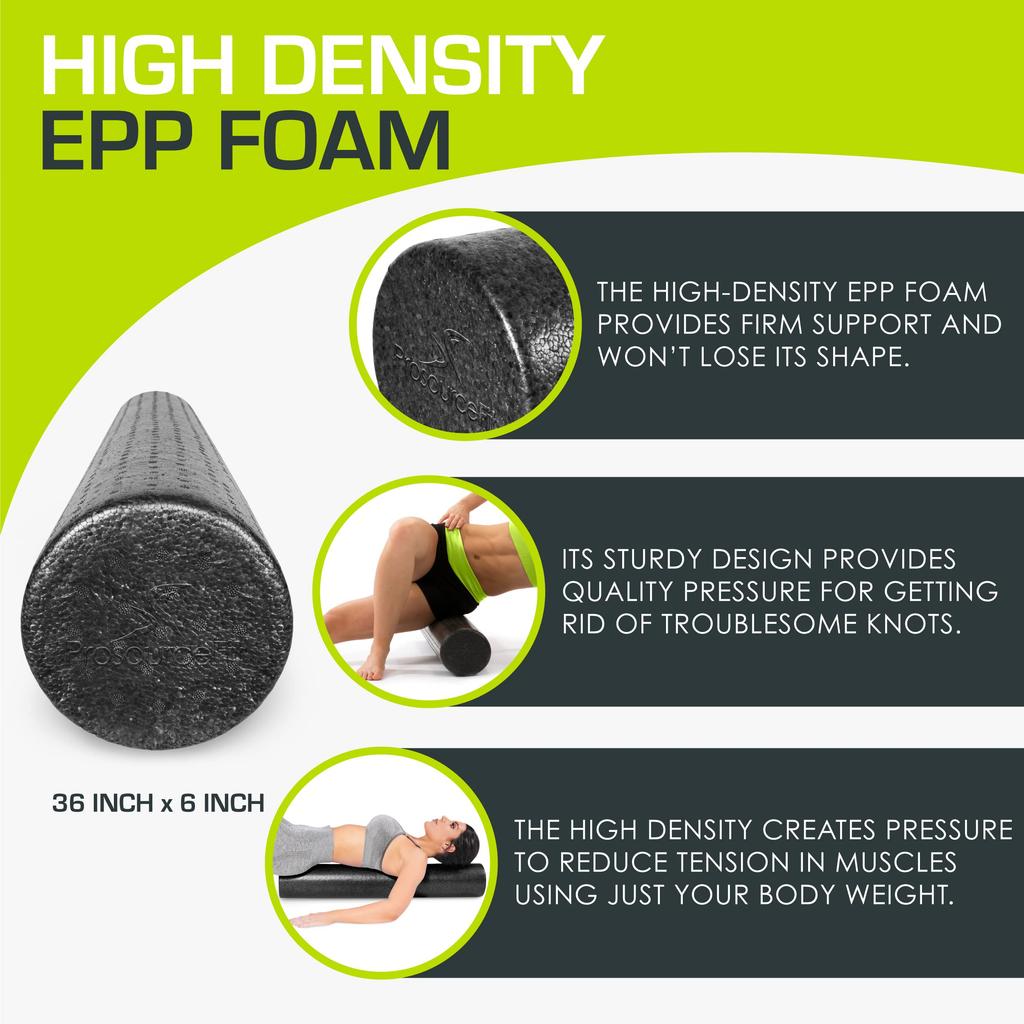 ProsourceFit High Density Foam Rollers 36 inches Firm Full Body Athletic Massage Tool for Back Post Workout Muscle Black - long, Stretching, Yoga,