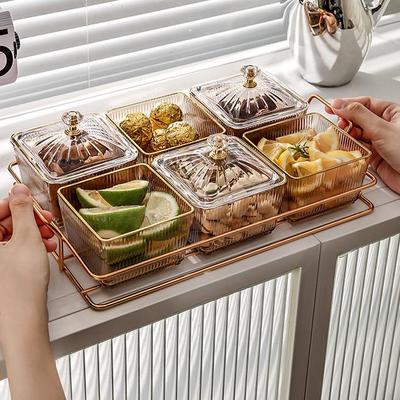 Getrocknete Obst Salat Platte Snack Gerichte Transparent Quadrat Dessert Glas Gericht Gitter Lebensmittel Lagerung Konservierte Tablett Box Deckel Schüssel Geschirr