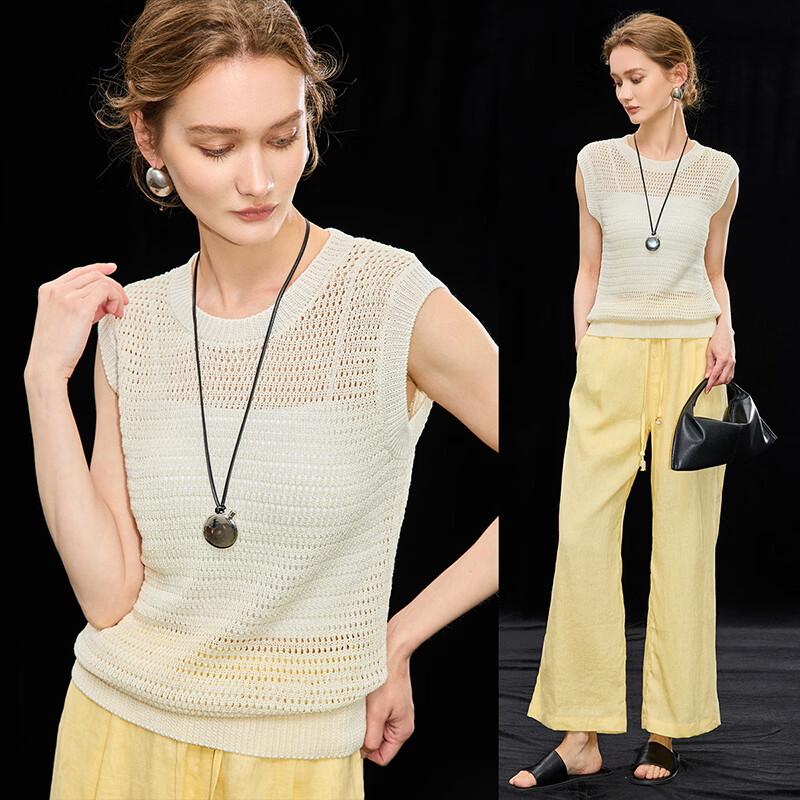 Wudao French Chic Linen Blend Knit Vest Top XL