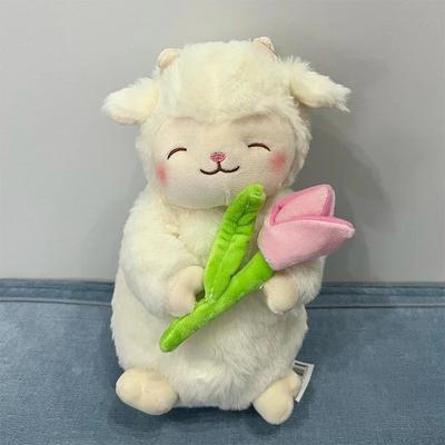 27CM Doce Branco Ovelha Cordeiro Tulipa Flor Macio Pelúcia Abraço Boneca Brinquedos de Pelúcia Crianças Dormindo Brinquedos Meninas Aniversário Presente de Natal