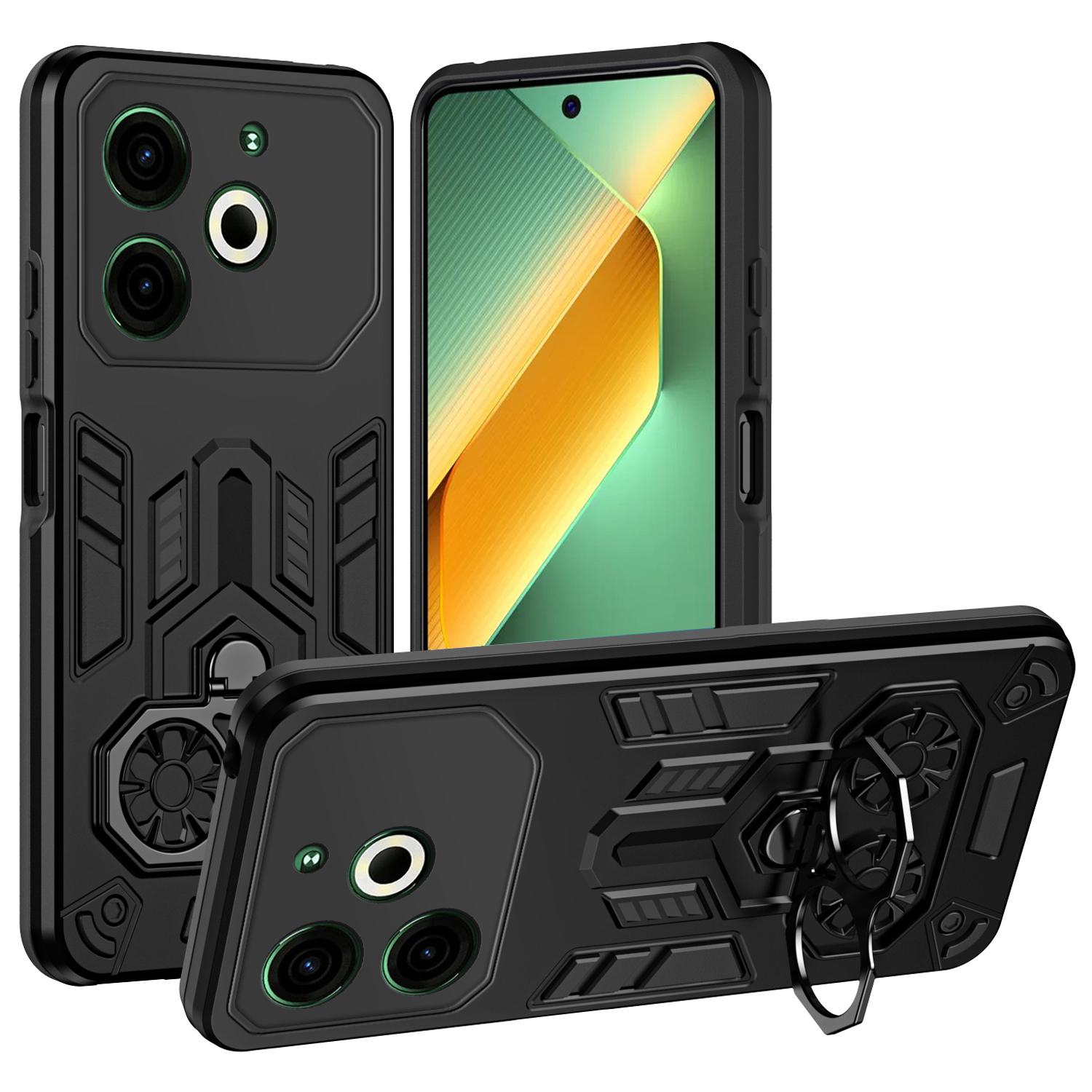 For TECNO Pova 6 Neo Case Ring Holder Kickstand PC + TPU Shockproof Phone Cover B