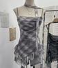 Gradient Print Irregular Ruffled Mesh Camisole Tank Top with Swing Neck and Sleeveless Design