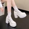 Women's Versatile Thick Heeled Shoes Fashion Buckle Pumps Mary Jane Shoes Ladies White Lolita Shoe Retro Leather Footwear Mujer