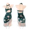 Fun underwear antique velvet cheongsam Fun underwear fringed sexy peony print pure desire temptation hip skirt woman
